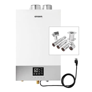 ONSEN 14L Natural Gas Direct Vent Tankless Water Heater + 3" Horizontal Vent Kit - 3.6 GPM, 100K BTU - Hot Water On Demand - for Small Space Indoor Use - CSA-Approved for USA & Canada