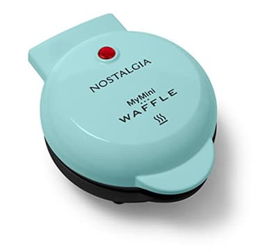 Nostalgia MyMini Personal Electric Waffle Maker, 5-Inch Cooking Surface, Waffle Iron for Hash Browns, French Toast, Grilled Cheese, Quesadilla, Brownies, Cookies, Aqua