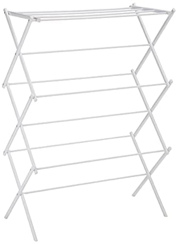 Amazon Basics Foldable Portable Laundry Drying Rack for Air Drying Clothing, Indoor Outdoor Use - 29.4 x 14.8 x 41.9 inches (LxWxH), White