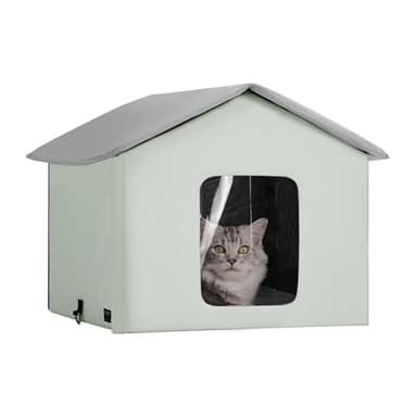 VEVOR Heated Cat House, Outdoor Kitty Shelter, 600D Oxford Cloth Foldable Cat Shelter with Heated Pad for Winter to Stay Warm & Cozy, Light Green (Middle)