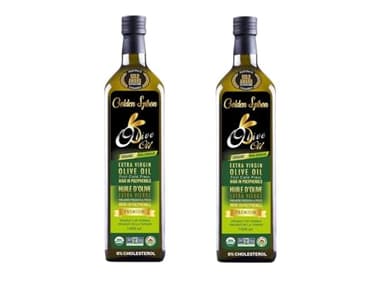 Golden Spoon Organic Extra Virgin Olive Oil 1L PACK OF 2 - Glass Bottle - Premium Quality - Cold Pressed, High Polyphenols - Gold Medal Winner – 0,18% Acidity - 0% Cholesterol – 100% Natural 1 Litres USDA and Canada certified Organic, Non-GMO - Product of Tunisia - Distributed by Canadian Supplier Use Everyday