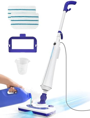 Professional Steam Mop Cleaner, 1300W Floor Steamer with Detergent Chamber, 25S Heat Up, Lightweight Steamer for Cleaning with 2 Washable Pads, Safe for Tiles, Upholstery, Carpet, Hardwood, Navy