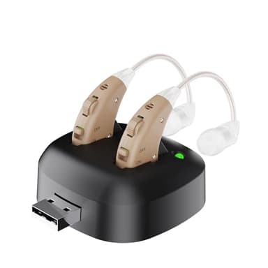 Hearing Aids, JINGHAO Rechargeable Hearing Aids for Seniors and Adults, Behind-the-Ear (BTE) with Charging Dock, Beige