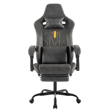 SUKIDA Gaming Chair Massage - Gamers Choice Gaming Chairs for Adults, Reclining Ergonomic Gamer with Footrest Pc Computer Comfy Leather Swivel Recliner Adjustable Backrest Lumbar, Grey