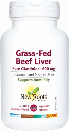 New Roots Herbal - Grass-Fed Beef Liver Pure Glandular 600mg, 180 Capsules 30-Day Supply - Helps to Maintain and Support Immune Function - Support Healthy Liver Function - Gluten-Free Formula