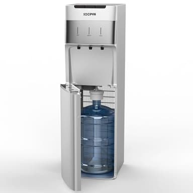 SOOPYK Self Cleaning Bottom Load Water Cooler Dispenser for 3-5 Gallon Bottles Empty Bottle Alert 3 Temperature Settings Silver