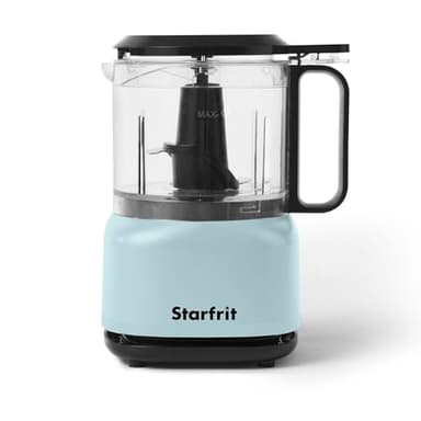 Starfrit Electric Food Chopper - 3.5 Cup BPA-Free Bowl - One-Touch Pulse and On - Integrated Drizzle Basin - Quick Chopping Mixing Pureeing - 250W - Blue