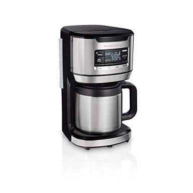 Hamilton Beach Front-Fill 12 Cup Programmable Thermal Coffee Maker with Stainless Steel Thermal Carafe, Auto Shutoff, Reusable Filter, Black & Stainless Steel (46391)