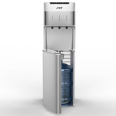 IKT Self Cleaning Bottom Load Water Cooler Dispenser for 3-5 Gallon Bottle Hot Cold and Room Water, Child Safety Lock, Empty Bottle Alert, Silver