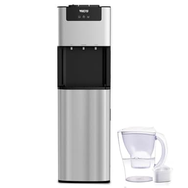VECYS Self-Cleaning Bottom Loading Water Dispenser with Pitcher, 3-5 Gallon Water Cooler, 304 Stainless Steel Reservoirs & Intake Tube, Hot Cold Room Temperature, Child Safety Lock, UL/ETL Certified