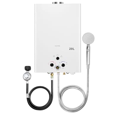 Tankless Water Heater Propane, 5.26GPM 20L Outdoor Portable GasHot Water Heater, Instant Propane Water Heater with Digital Display Multi-Protection for Camping Trips Boat Cabins