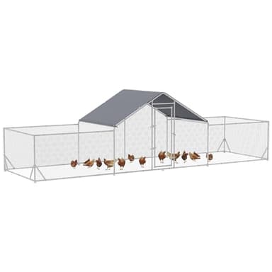 PawHut Chicken Run 23' x 6.6' Metal Chicken Coop with Spire Roof, Door, Waterproof Anti-UV Cover for 12-14 Chickens, Ducks, Rabbits, Sliver