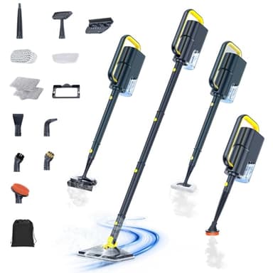 ScrubWiz Steam Mop Cleaner with Detachable Handheld Steamer, 10-in-1 Multi Accessories, Washable Microfiber Pads, 350ml and 2 Adjustable Levels for Cleaning Floor, Carpet, Tile, and Grill, Gray