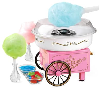 Nostalgia PCM306PK Vintage Hard and Sugar Free Countertop Original Cotton Candy Maker, Includes 2 Reusable Cones, Scoop – Pink