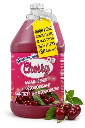 atoms-Bio CHERRY 3-in-1 Odor Eliminator & Sanitizer Concentrate – Industrial Cleaner & Deodorizer for Floors, Carpets, Bathrooms, Drains, Garbage, Pet Odors - CFIA Accepted - 3.78 L -Made in Canada