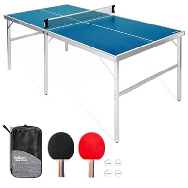 GoSports Mid-Size Table Tennis Game Set - 6 ft x 3 ft Portable Indoor/Outdoor Table with Net, 2 Paddles and 4 Balls