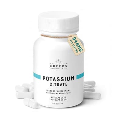 Cheers Potassium Citrate Supplement | 948mg Per Serving | 20% Daily Value | Supports Muscle, Nerve & Heart Function | High Absorption Electrolyte | 90 Vegan Capsules