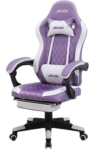 JKOOK Gaming Chair with Footrest, Multifunctional Desk Chair with Linkage Armrest, PU Leather, Video Game Computer Chairs with Lumbar Support, Study,Game,Office,JK08 (Purple)