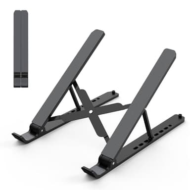 Laptop Stand for Desk, Adjustable Laptop Riser ABS+Silicone Foldable Portable Laptop Holder, Ventilated Cooling Pad Notebook Stand for 10-15.6” Laptops,Tablet-Black