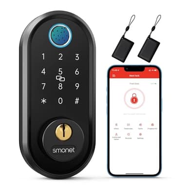 Smart Door Lock Keyless Entry - Fingerprint Deadbolt for Front Door with Digital Keypad, Bluetooth Electronic Smart Deadbolt, App Control, Auto Lock, Easy Installation, Black