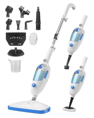Steam Mop for Floor Cleaning, 10in1 Multi Purpose Handheld Steamer Cleaner Detachable for Vinyl, Laminate, Tile All Hard Floor Grout 2 pad, 23ft Cord, 15oz Tank, Adjustable Steam & Height