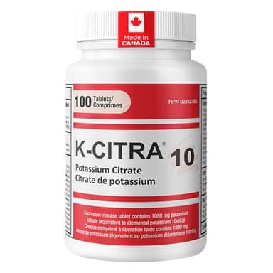 K-CITRA Potassium Citrate Tablets - 1080mg Potassium Citrate (10 mEq) per Tablet - Slow Release, Sugar Free - Alkali Therapy - 100 Tablets