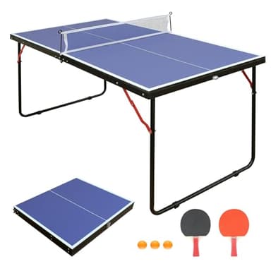 Ucootifly Foldable Ping Pong Table Indoor MDF Portable Table Tennis Table with Quick Clamp Net, 4.5FT Family Game Tables for Kid Teenager Adult 100% Pre-Assembled,Blue