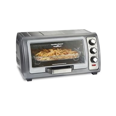 Hamilton Beach Sure-Crisp Air Fryer Toaster Oven with Easy Reach Door, Stainless Steel, 1400W, 6-Slice Countertop Oven, Fits 12" Pizza, Air Fry, Bake, Broil & Toast, 31523G