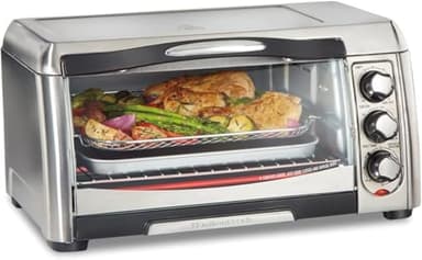 Hamilton Beach Sure-Crisp Air Fryer Toaster Oven, Stainless Steel, 6-Slice Countertop Oven, 1400W, Fits 12" Pizza, Air Fry, Bake, Broil & Toast, 31323