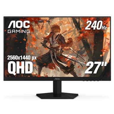 AOC 27 Inch QHD Gaming Monitor 240Hz 0.3ms IPS, 2560x1440, G-Sync Compatible, HDR Ready, DisplayPort 1.4 HDMI 2.0, VESA Mount, 3-Year Zero-Bright-Dot, Q27G41ZE