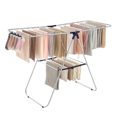SONGMICS Clothes Drying Rack, Laundry Rack, Free-Standing Indoor Airer, 21.7 x 58.3 x 39.4 Inches, Silver and Blue ULLR52BU