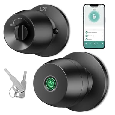 Fingerprint Door Lock，Fingerprint and Keypad Input Smart Door knob, App Controlled Biometric Door Lock, Keyless Entry, Bedroom, Office, Hotel, Apartment Auto Door knob(Black