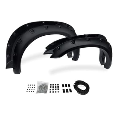 LAX Pocket Bolt-Riveted Rugged Style Fender Flares, for 2009-18 Ram 1500 Fleetside Models (Exclude R/T & Rebel), 2019-24 Ram 1500 Classic Body, Paintable Matte Black Wheel Flare Cover, Wheel Protector