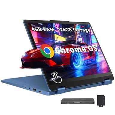 Lenovo Flex 3i Chromebook, 12.2" WUXGA Touchscreen 2-in-1 Laptop, Intel Processor N100, 4GB LPDDR5, 224GB Storage (64GB eMMC+160GB Docking Station Set), Intel UHD Graphics, Wi-Fi 6, Chrome OS, Blue