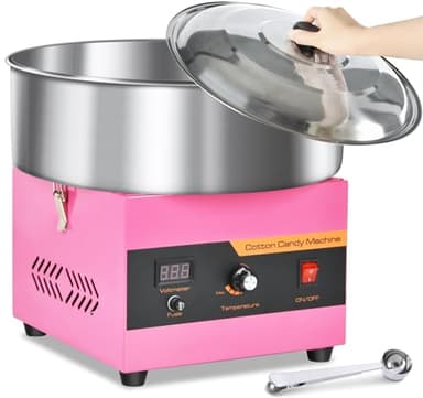 Commercial Cotton Candy Machine, 1000W Candy Floss Machine Pink Electric Cotton Candy Maker with Stainless Steel Bowl & Cover, Sugar Scoop, Perfect for Kids Birthday Home Family Party Carnival