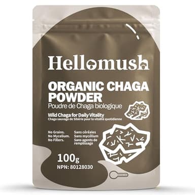Hellomush Organic Chaga Mushroom Powder - 100% Pure Wild Harvested Superfood Extract for Immune Support - Natural Antioxidant for Tea, Smoothies and Coffee - 100 grams (Chaga)