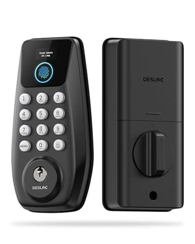 DESLOC C110 Keyless Entry Door Locks with Fingerprint & Keypad, Smart Deadbolt, Built-in Display, 50 Fingerprints, Auto Lock, 12-Month Battery, IP54 Waterproof, BHMA Grade 3 Security, 2 Keys (Black)
