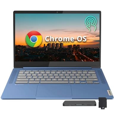 Lenovo Slim 3 Chromebook, 14″ FHD IPS Touchscreen Laptop, MediaTek Kompanio 520 Processor, 4GB RAM, 224GB Storage (64GB eMMC+160GB Docking Station Set), Webcam, Chrome OS, Abyss Blue