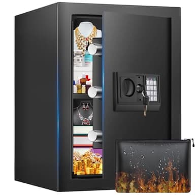 2.6 Cuft Safe Box, Home Safe with Fireproof Waterproof Bag, Anti-Theft Digital Security Lock Box with Smart Alert System, Mute Function, Personal Safes Box for Money Jewelry