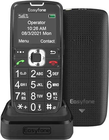 Easyfone Prime-A6 4G Unlocked Feature Mobile Phone, Easy-to-Use Big Battery Basic Dumb Phone with an Easy Charging Dock, No Internet & No Camera