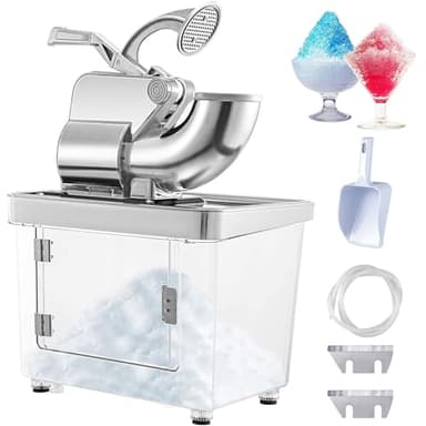 VEVOR Commercial Electric Ice Shaver 440lbs/h Heavy Duty Snow Cone Maker 110V with Dual Blades, Stainless Steel Slush Margarita Machine for School, Restaurants, Church, Bars(White)