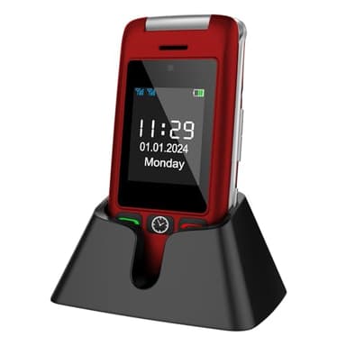 artfone 4G Unlocked Senior Cell Phone, Senior Flip Phone with Charging Dock and Dual Screen for Elderly, Unlocked Cell Phone,1200mAh,Time Reporting - Red
