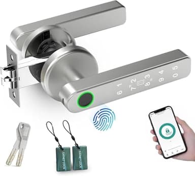 Smart Door Lock, Fingerprint Door Lock Set, 4 in 1 Keyless Entry Door Knob with APP/Keypad Code/Keys/Fingerprint, Electronic Keypad Lock for Office Hotel Home Security, Silver