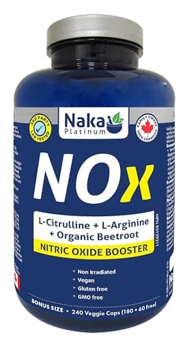 Naka Platinum NOx, Nitric Oxide Booster, with L-Citrulline, L-Arginine, Organic Beetroot, Made in Canada (240 count (Pack of 1))