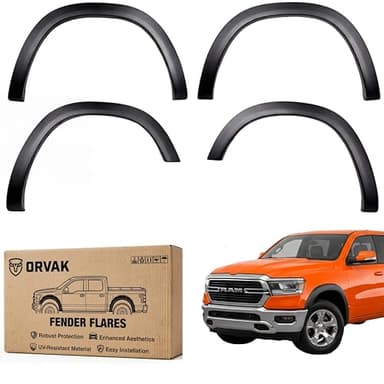 Orvak Fender Flares For 2019-2024 Ram 1500 with fender flares, Perfect Fit OEM Style All Weather Protection Durable No-Drill Fender Flare Wheel Cover Protector with Hardware Kits