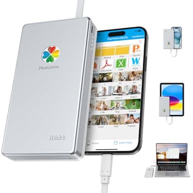 iDiskk Apple MFi Certified 1TB External Hard Drive Auto Backup for iPhone 15/16/17, iPad, Android, MacBook & Computer - Store Photos, Videos & Documents