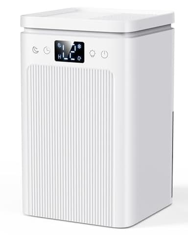 Dehumidifier for Home, 75 OZ Water Tank, Quiet Dehumidifiers for Home with Auto Shut Off, Auto Defrost, Timer, Sleep Mode, 7 Color Light Dehumidifier for Basement, Bedroom, Bathroom - White