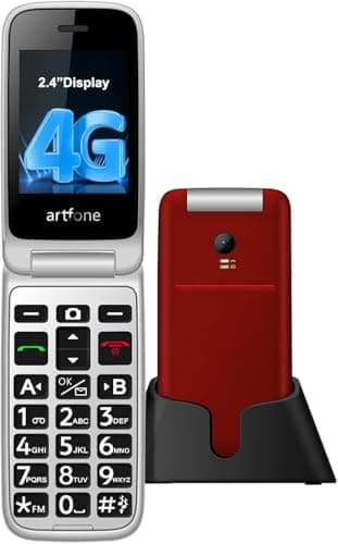 artfone G3 Red - 4G Flip Cell Phone for Seniors, Unlcoked Phones with SOS Button, Big Button, Loud Volume, Camera, Talking Clock, Speed Dial, Charging Dock, 1300mAh Battery