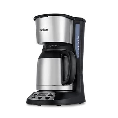 Salton Jumbo Java Coffee Maker, Thermal Carafe | 10-Cup Capacity | 1000W | 24-Hour Programmable Timer | Keep-Warm Feature | Pause & Serve | Measuring Scoop Included | Stainless Steel | FC1667TH