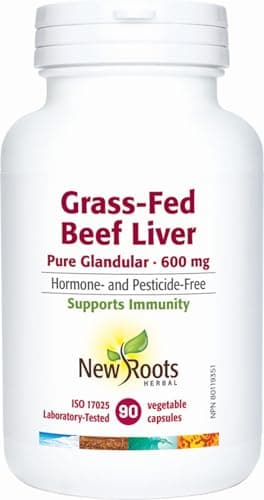 New Roots Herbal - Grass-Fed Beef Liver Pure Glandular 600mg, 90 Capsules - Helps to Maintain and Support Immune Function - Support Healthy Liver Function - Gluten-Free Formula